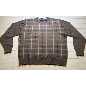 Oliver & Burke American Classics Brown Plaid Crewneck Pullover Sweater Cotton XL